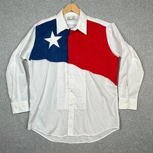 Vintage Chaplin Shirt Mens Large 32-33 White Tuxedo Pleated Texas Flag Bib Yoke‎